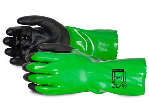 #S18V30NT高级手套Chemstop™极度舒适的PVC手套，丁腈手掌涂层和18号尼龙衬垫