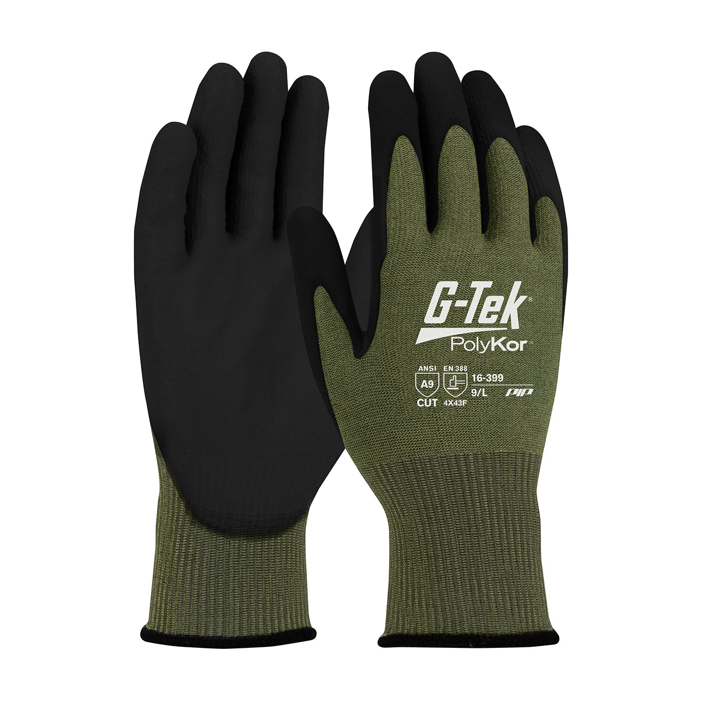 16-399 PIP®G-Tek®PolyKor®X7™无缝针织X7™混纺手套，手掌和手指上的NeoFoam®涂层MicroSurface抓地力-触摸屏兼容