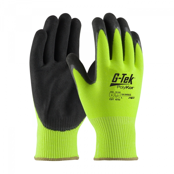 PIP G-Tek®PolyKor™高可见度双浸丁腈涂层手套#16-340LG