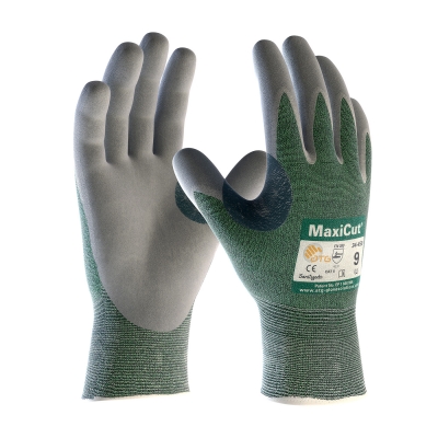ATG®MaxiCut®无缝针织工程纱手套，手掌，指关节和手指上的丁腈涂层微泡沫握把。