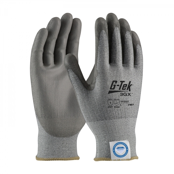 PIP®G-Tek®3GX™无缝针织Dyneema®抗钻石切割尼龙手套，带聚氨酯涂层光滑握把