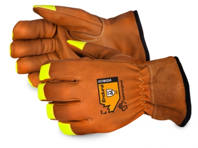 #378KG54 Superior®手套防割伤Oilbloc™山羊皮手套，带有Hi-Viz指尖