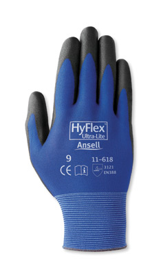 安塞尔HyFlex®多用途黑色涂层工作手套，11618安塞尔HyFlex®11-618防护手套