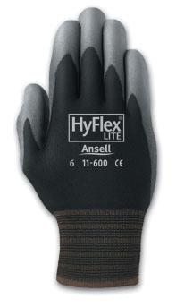 安塞尔HyFlex®11-600聚氨酯涂层手套，11600 HyFlex®11-600涂层保护针织手套
