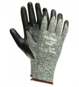 11801年Ansell®HyFlex®11 - 801黑色泡沫腈Palm Coated Protective Gray Nylon Knitted Gloves