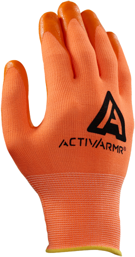 97-012 Ansell ActivArmr®15 Gauge Hi-Viz橙色丁腈手掌涂层工作手套
