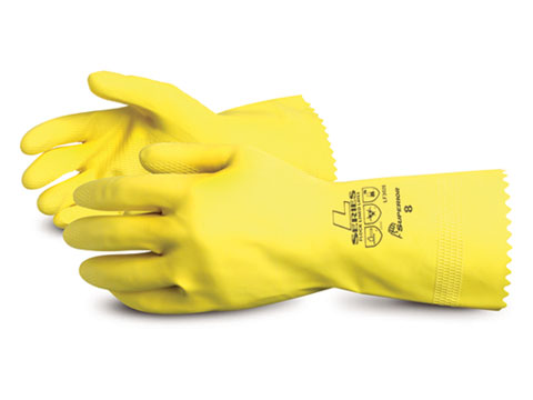 优质手套®Chemstop™16密黄色衬绒乳胶耐化学手套
