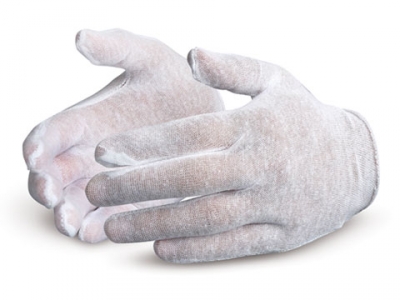 高级手套®漂白白色轻质棉/保利滑套检查员手套