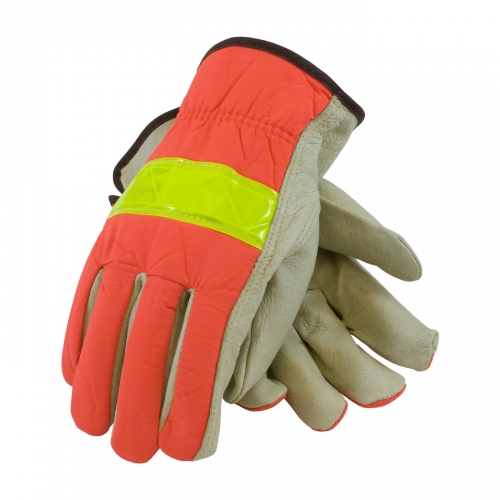 #125-368 PIP® Top Grain Pigskin Leather Palm Driver's Glove with Hi-Vis Nylon Back