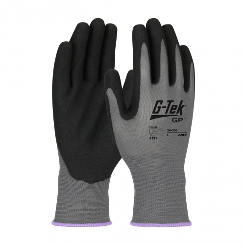 #34-300 PIP®G-Tek®GP无缝针织聚酯手套，腈涂层微表面握把，手掌和手指- 13规格