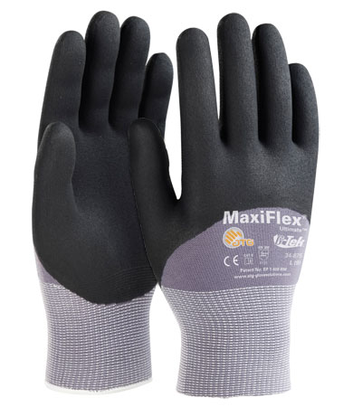#34-875 PIP®MaxiFlex®Ultimate™无缝针织尼龙/莱卡手套，手掌，手指和指关节上有丁腈涂层微泡沫握把