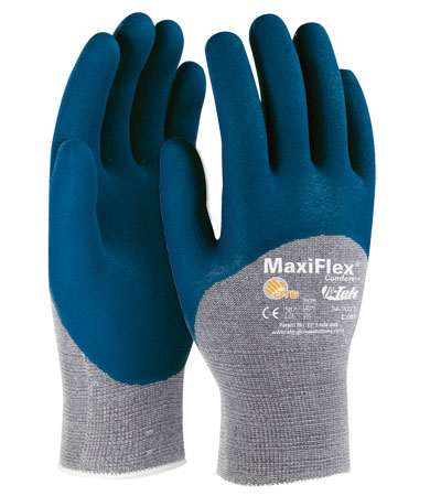 #34-9025 PIP®MaxiFlex®Comfort™无缝针织棉/尼龙/莱卡手套，手掌，手指和指关节上有丁腈涂层微泡沫握把