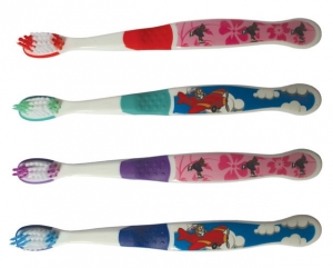 Oraline®第2阶段儿童一次性软质牙刷，带2个手柄印花